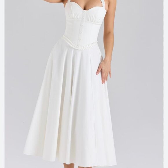 House of CB White Stretch Cotton Halter Midi Dress - Picture 1 of 4